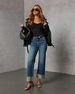 Sparkle Season Stretch Wide Leg Embellished Cuff Jeans