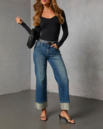 Sparkle Season Stretch Wide Leg Embellished Cuff Jeans