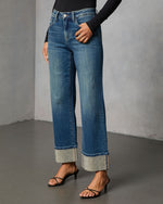 Sparkle Season Stretch Wide Leg Embellished Cuff Jeans