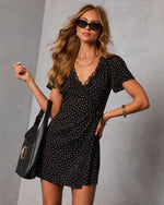Synde Polka Dot Lace Trim Wrap Mini Dress