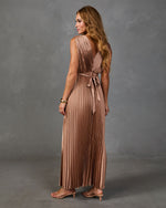 Evening Veil Pleated Satin Maxi Dress