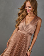 Evening Veil Pleated Satin Maxi Dress