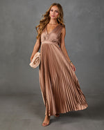 Evening Veil Pleated Satin Maxi Dress