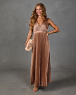 Evening Veil Pleated Satin Maxi Dress