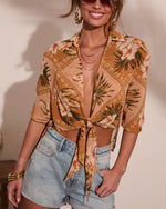 Mediterranean Muse Floral Front Tie Top