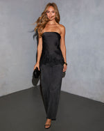 Black % Kiare Strapless Satin Lace Trim Top-6