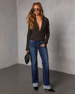 Brown % Soft Glow Ribbed Wrap Tie Sweater-6