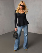 Black % Briselle Ribbed Knit Peplum-2