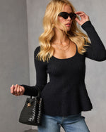 Black % Briselle Ribbed Knit Peplum-5