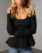 Black % Briselle Ribbed Knit Peplum-1
