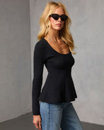 Black % Briselle Ribbed Knit Peplum-3