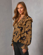 Maicie Paisley Mock Neck Top