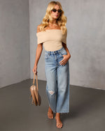 Light Khaki % Chai Moon Off The Shoulder Top-6