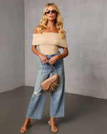Light Khaki % Chai Moon Off The Shoulder Top-2