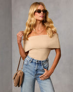 Light Khaki % Chai Moon Off The Shoulder Top-5