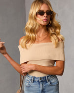 Light Khaki % Chai Moon Off The Shoulder Top-1