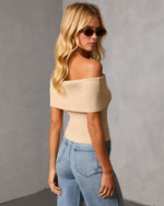 Light Khaki % Chai Moon Off The Shoulder Top-4