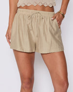 Khaki % Ellory Pocketed Linen Shorts-5