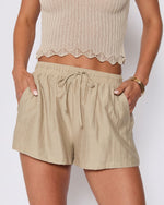 Khaki % Ellory Pocketed Linen Shorts-1