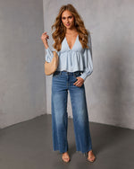 Velda Front Tie V Neck Peplum Top