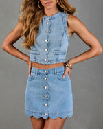 Lerah Scallop Denim Mini Skirt