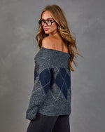 Alec Off the Shoulder Knit Argyle Sweater
