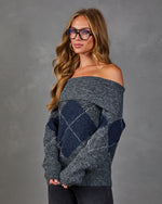 Alec Off the Shoulder Knit Argyle Sweater