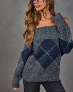 Alec Off the Shoulder Knit Argyle Sweater