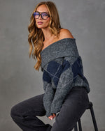 Alec Off the Shoulder Knit Argyle Sweater