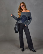 Alec Off the Shoulder Knit Argyle Sweater