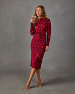 Invitation Pending Belted Floral Velvet Lace Cut Out Midi Dress