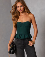 Green % Summer Picnic Gingham Peplum Corset Top-5