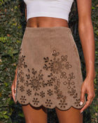 Fall in Bloom Cotton Floral Embroidered Eyelet Mini Skort