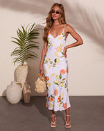 Honey Citrus Fruit Print Midi Dress