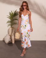 Honey Citrus Fruit Print Midi Dress