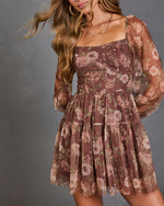 Harvest Blooms Floral Chiffon Mini Dress