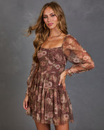Harvest Blooms Floral Chiffon Mini Dress