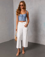 Denim Blue % Frosted Desire Bust Tie Cropped Corset Top-2