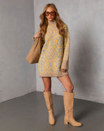 Gillie Abstract Mock Neck Mini Sweater Dress