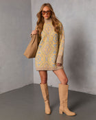 Gillie Abstract Mock Neck Mini Sweater Dress