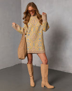 Gillie Abstract Mock Neck Mini Sweater Dress