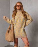 Gillie Abstract Mock Neck Mini Sweater Dress