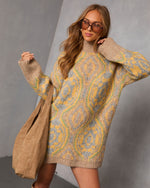 Gillie Abstract Mock Neck Mini Sweater Dress