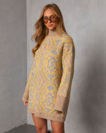 Gillie Abstract Mock Neck Mini Sweater Dress