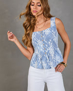 Canyon Rose Denim Floral Peplum Top