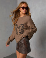 Espresso % Soft Stroll Embroidered Horse Sweater-3