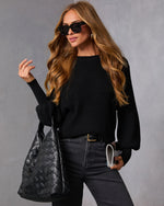 Black % Baby It's You Knit Balloon Sleeve Pullover Sweater-1