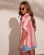 Libertee Embroidered Striped Button Down Top
