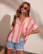 Libertee Embroidered Striped Button Down Top