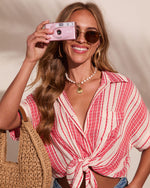Libertee Embroidered Striped Button Down Top